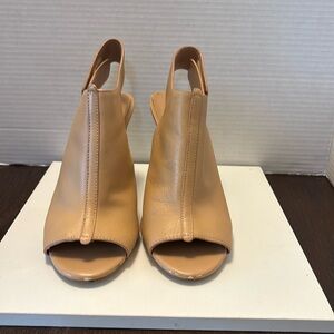 Charles David Tan Mules with Peep-Toe Design